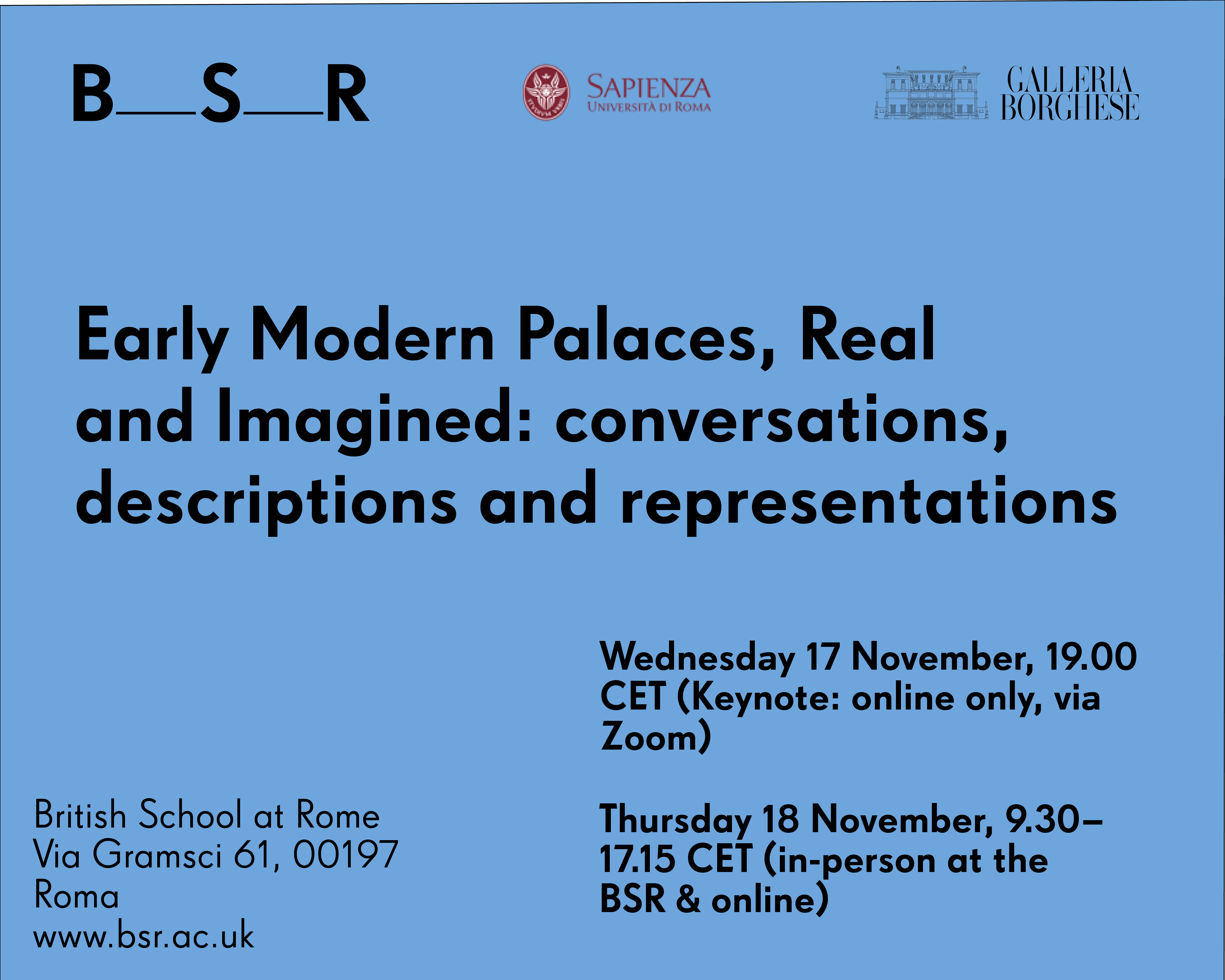 EARLY MODERN PALACES, REAL AND IMAGINED: CONVERSATIONS, DESCRIPTIONS, AND REPRESENTATIONS CONFERENZA 17-18 NOVEMBRE